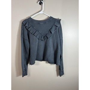 Free People Womens Ooh La Ruffle Sweatshirt Washed Black XS